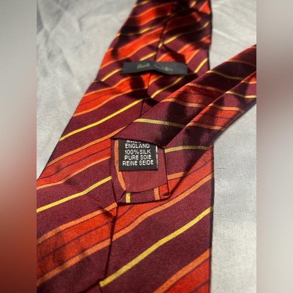 Men’s Paul Smith Vintage Vtg 90s Red Gold Striped Silk England Designer Tie - Picture 2 of 3